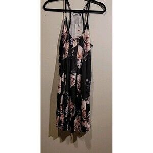 Aprrain  Chemise, NWT, Size Medium, Black With Pink Roses